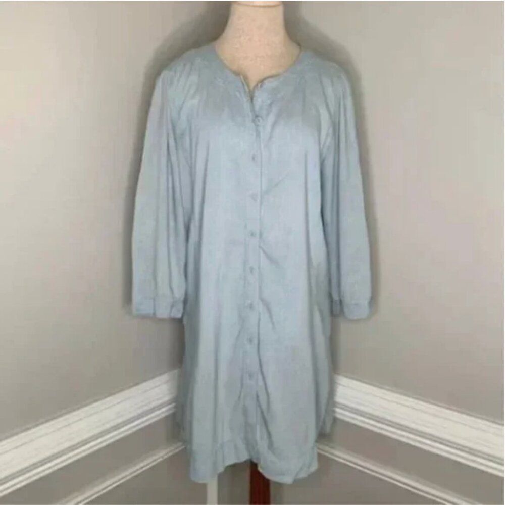 Eileen Fisher Linen Blend Long Sleeve Lagenlook Front Button Dress Size PM